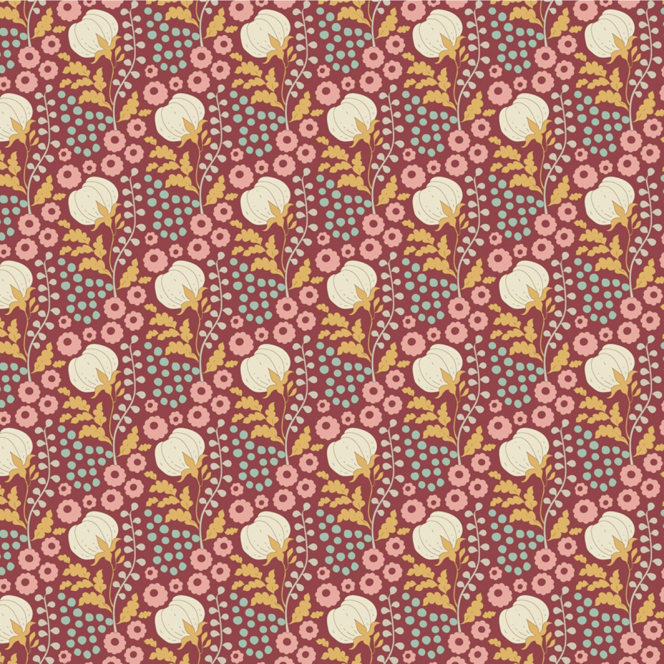 Tilda Patchwork Stoff Baumwolle - Sanctuary - Cottonfield Maroon